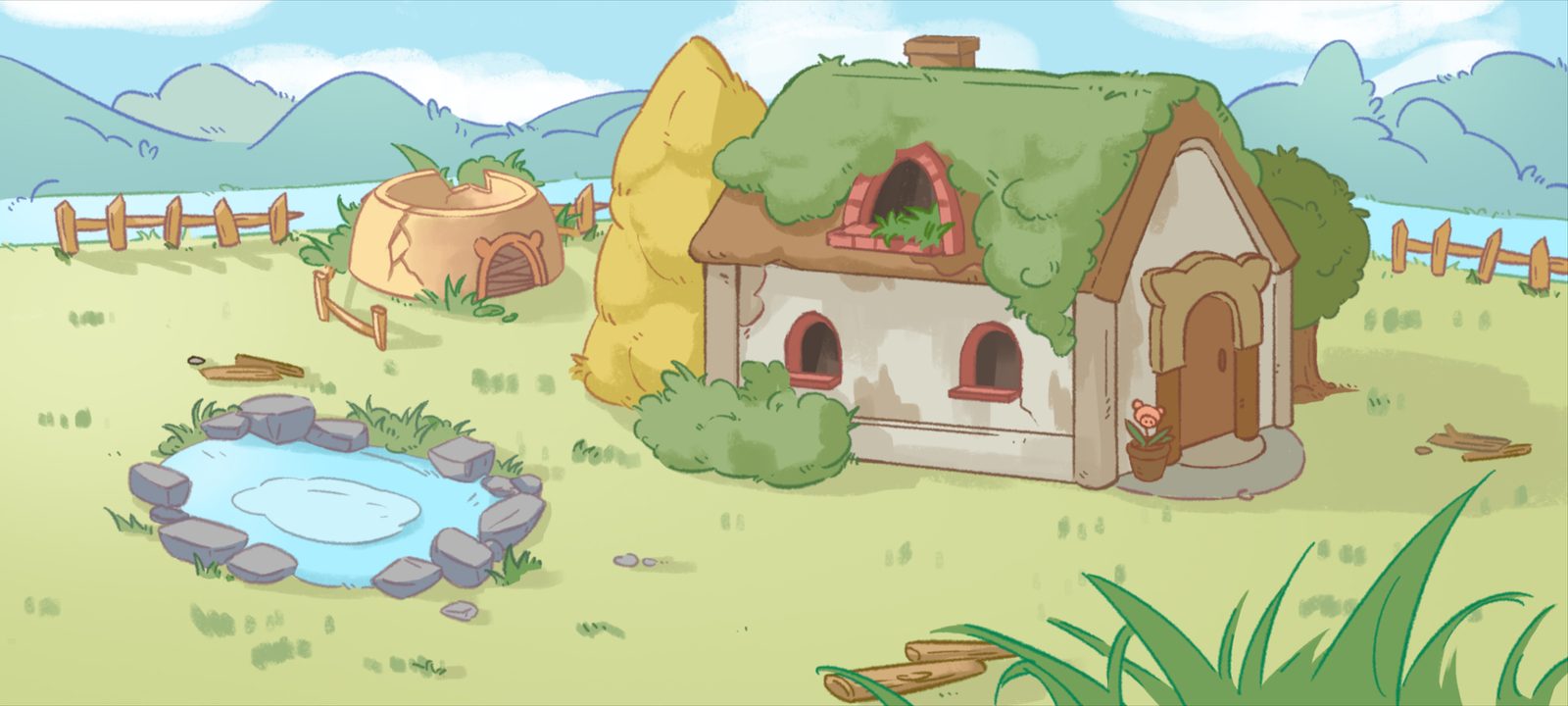 A farm and a little house in the village